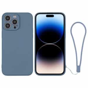 iPhone silikone cover med håndledsrem i grå blå