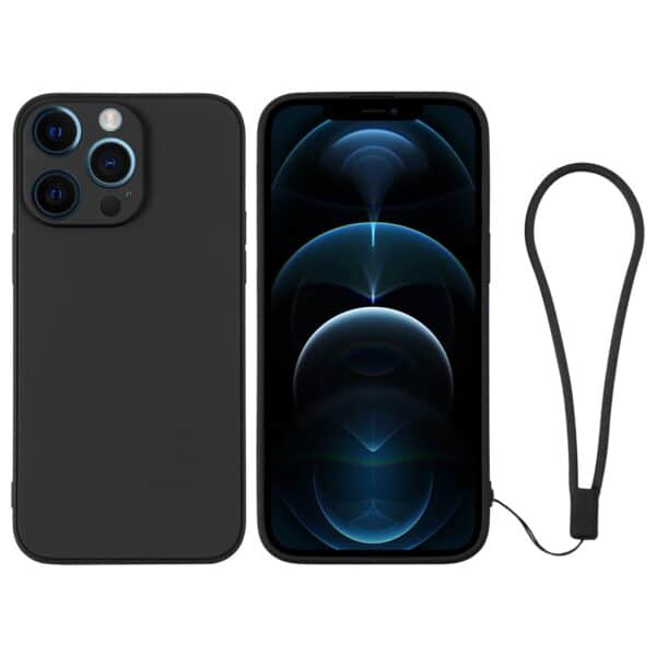 iPhone 12 Pro Max Silicone cover med håndledsrem - Sort