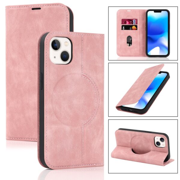 iPhone 14 Plus MagSafe læder flipcover - Pink