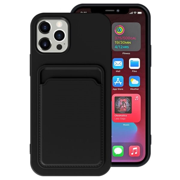 iPhone 12 cover med kort holder Sort