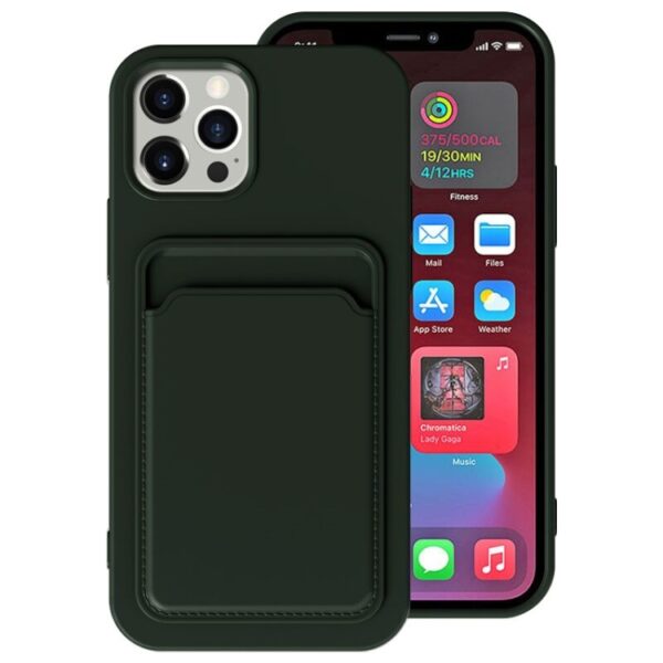 iPhone 12 mini cover med kort holder grøn.